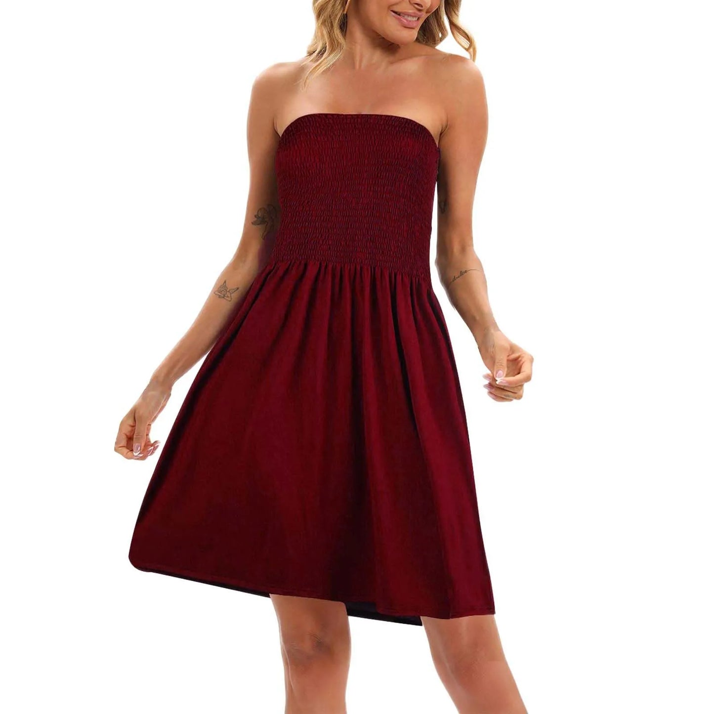 Sexy Off Shoulder Strapless Dress Women Summer Pleated Elastic Waist Party Beach Dresses Ladies Elegant Beach Flowy A Line Dress - ShoreCo.Shop