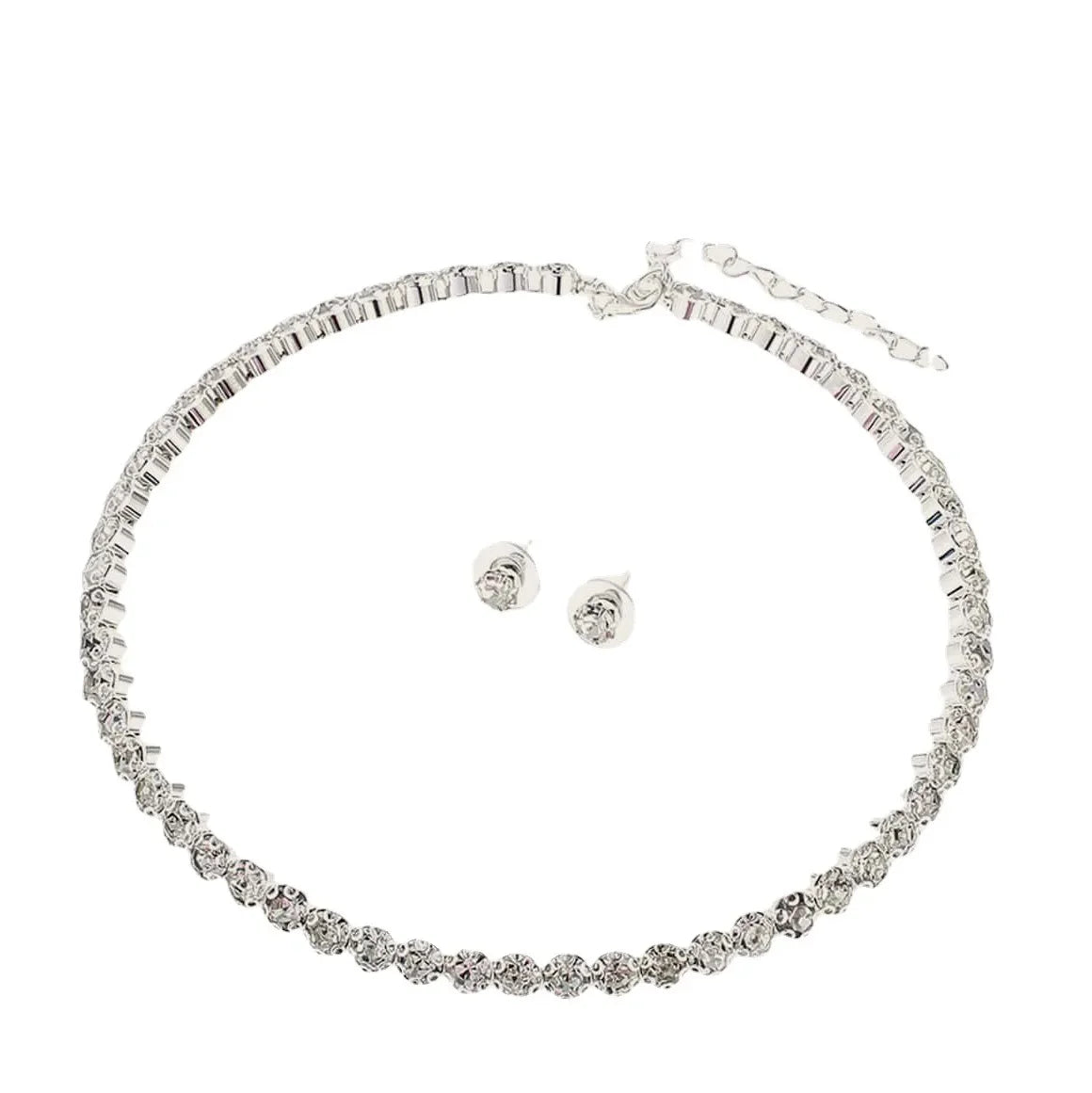 Luxury Round Crystal Jewelry Set for Women Charm Silver Color Bracelet Stud Earring Zircon Chain Necklace Wedding Party Jewelry    Home Decor Supply | Online Retail | ShoreShopper.com