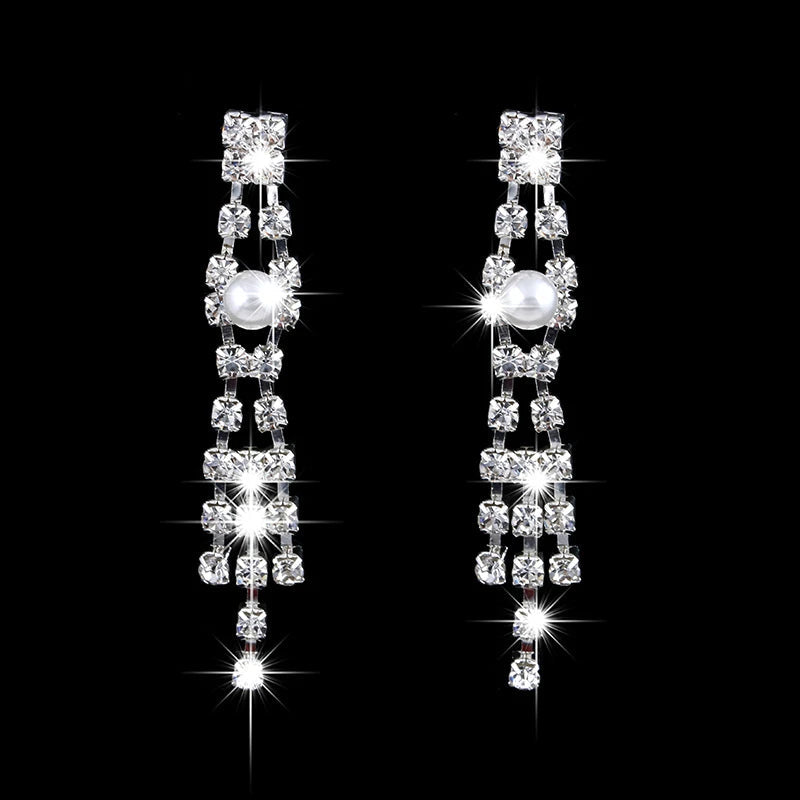 Luxury Long Tassels Jewelry Pearl Necklace Earing Set Crystal Zircon Wedding Bridal Jewelry Sets For Women Bijoux Mariage Zestaw    Home Decor Supply | Online Retail | ShoreShopper.com