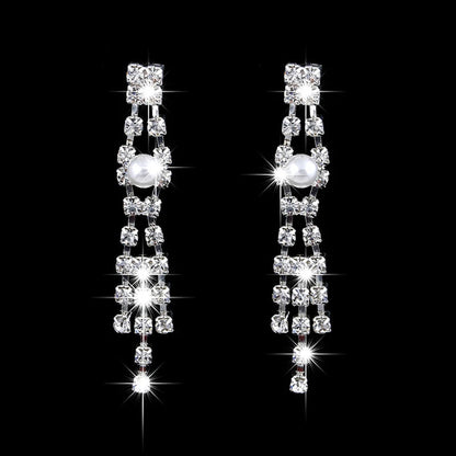 Luxury Long Tassels Jewelry Pearl Necklace Earing Set Crystal Zircon Wedding Bridal Jewelry Sets For Women Bijoux Mariage Zestaw    Home Decor Supply | Online Retail | ShoreShopper.com