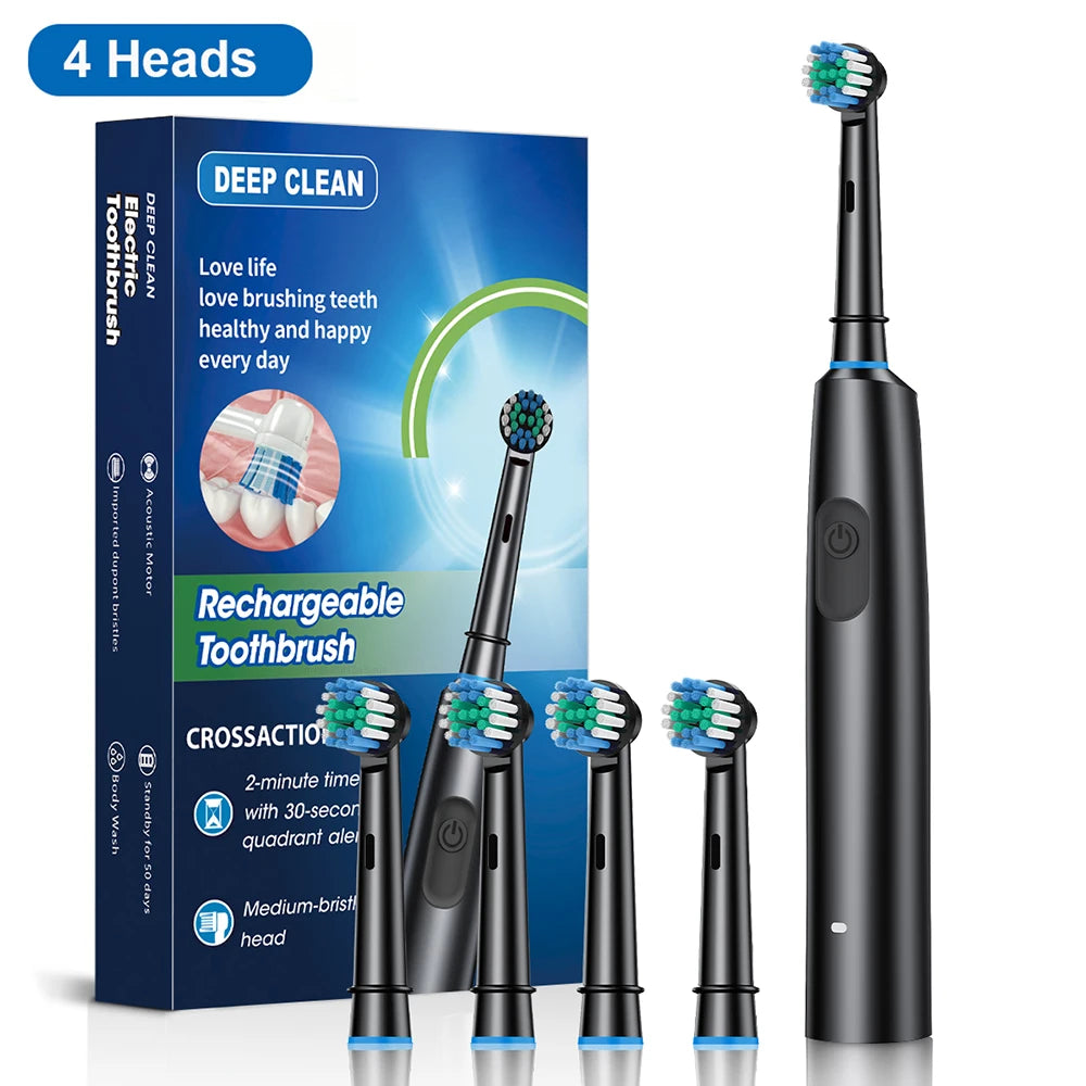 Electric Toothbrush Rotary Rechargeable Electric Toothbrush for Adults Rotating Electric Toothbrushes with 8 Soft Brush Heads - ShoreCo.Shop