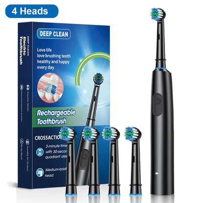 Electric Toothbrush Rotary Rechargeable Electric Toothbrush for Adults Rotating Electric Toothbrushes with 8 Soft Brush Heads - ShoreCo.Shop
