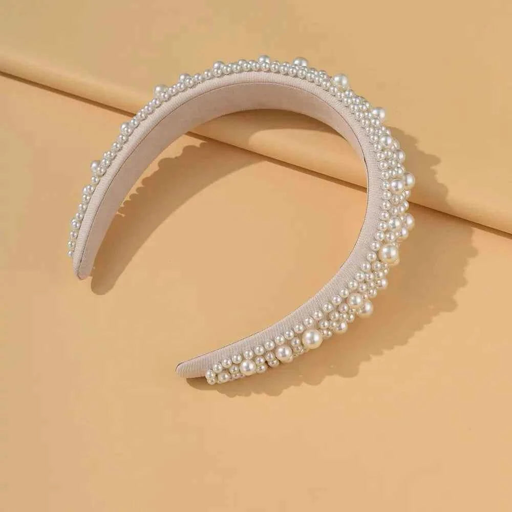 Headband For Women Wedding Bridal Hair Accessories Handmade Wide Hair Hoop Girls Headwear Wedding 2023 Jewelry White Pearl