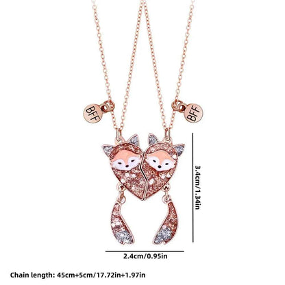 2Pcs/Set Cartoon Fox Shape Pendant Chain Best Friends Necklace BFF Friendship Jewelry Gift for Women