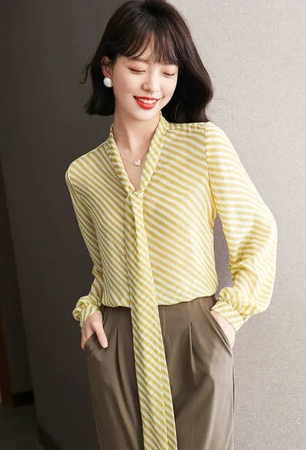 Striped Women's Shirt And Blouse Casual Youth Clothing Trend 2025 Novelty Streetwear Vintage Modern Long New V Neck Female Tops    Your Coastal Marketplace | Shoreshopper.com