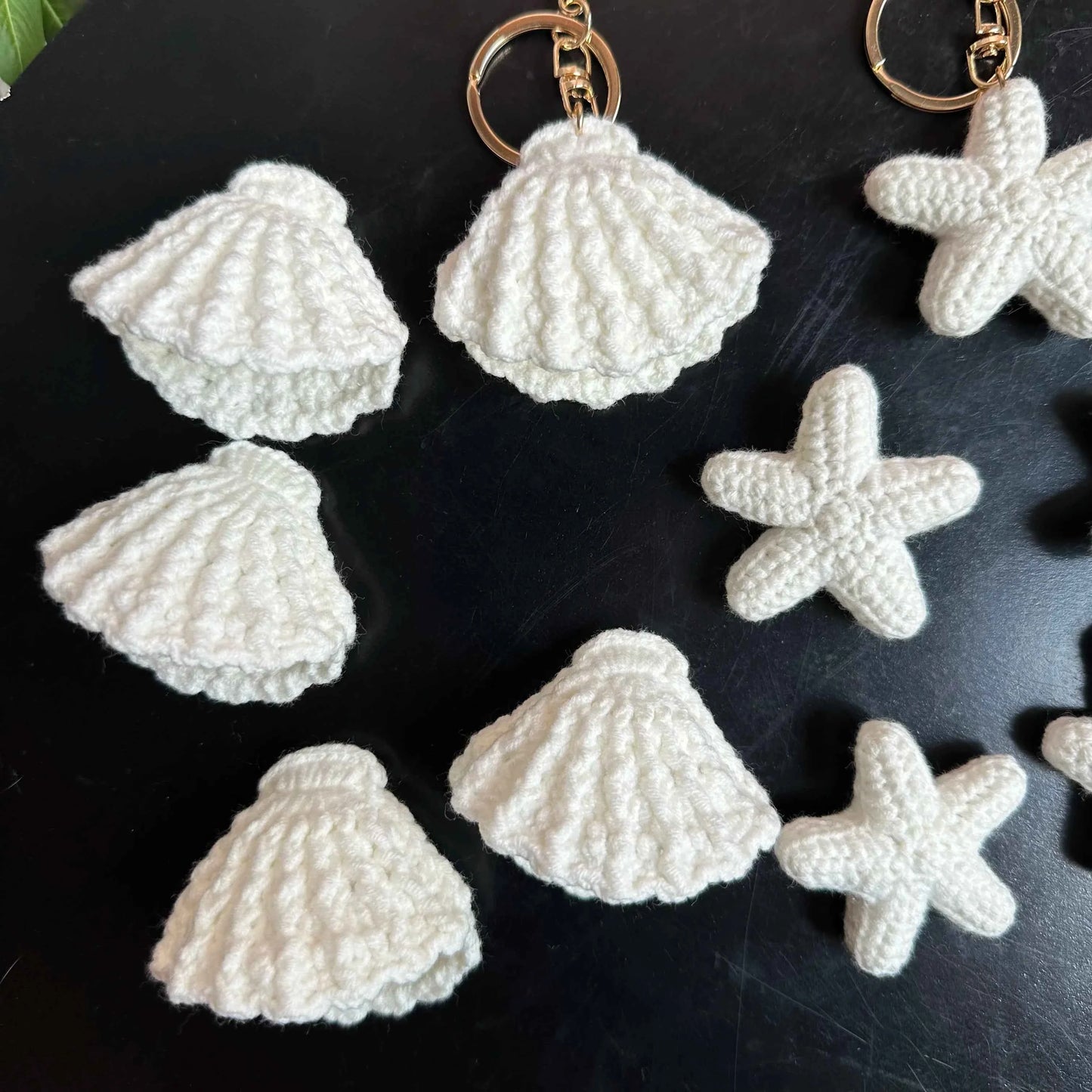 Finished Handmade Crochet Summer Beach Shells Starfish Accessories For Gift Decor,Knitted Wool Mini SeaShell Keyrings