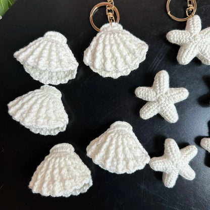 Finished Handmade Crochet Summer Beach Shells Starfish Accessories For Gift Decor,Knitted Wool Mini SeaShell Keyrings