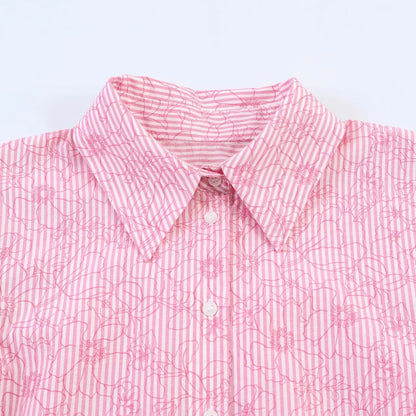 Women's Shirts Spring Summer  Female Lapel Print Striped Shirt Lady Elegant Blouses Casual Temperament Chic Ladies Tops Mujer    Your Coastal Marketplace | Shoreshopper.com