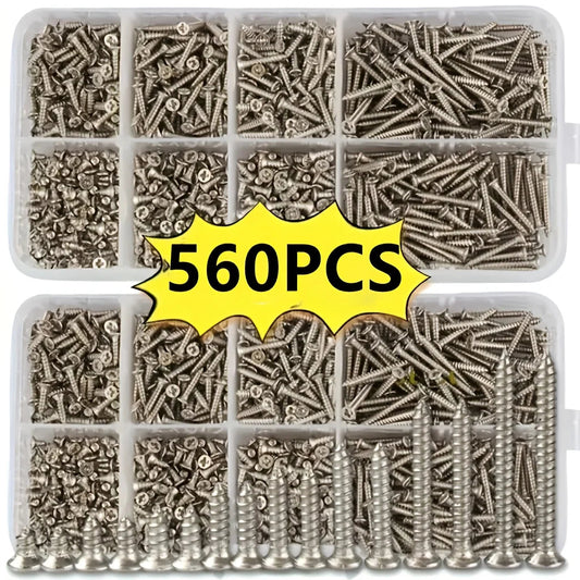 Box of 560 Self-Tapping Wood Screw Set - Includes 8 Different Sizes of M2 Phillips Flat Metal Screw Classification Kit    Home Decor Supply | Online Retail | ShoreShopper.com