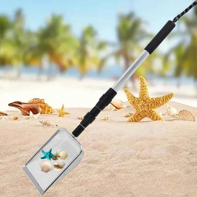 Beach Toy Set, Equipped with 2 Adjustable Stainless Steel Beach Shovels, Hourglass, Shell Collector, Long Handle Telescopic