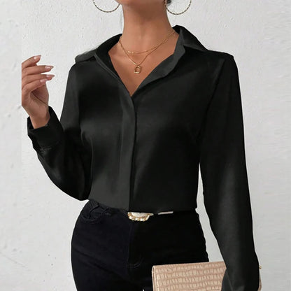 Women Long Sleeve Silk Shirt Female Fashion Turn Down Collar Button Blouse Women Elegant Satin Tops Office Lady Shirt    Your Coastal Marketplace | Shoreshopper.com