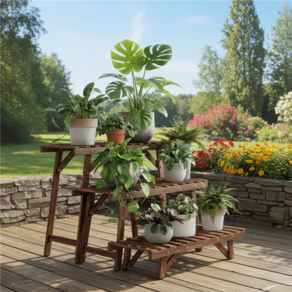 Set of 3 Wood Plant Stand,Rectangular Ladder Flower Pots Outdoor Indoor Plant Display Rack Storage for Home Garden Patio Balcony    Home Decor Supply | Online Retail | ShoreShopper.com