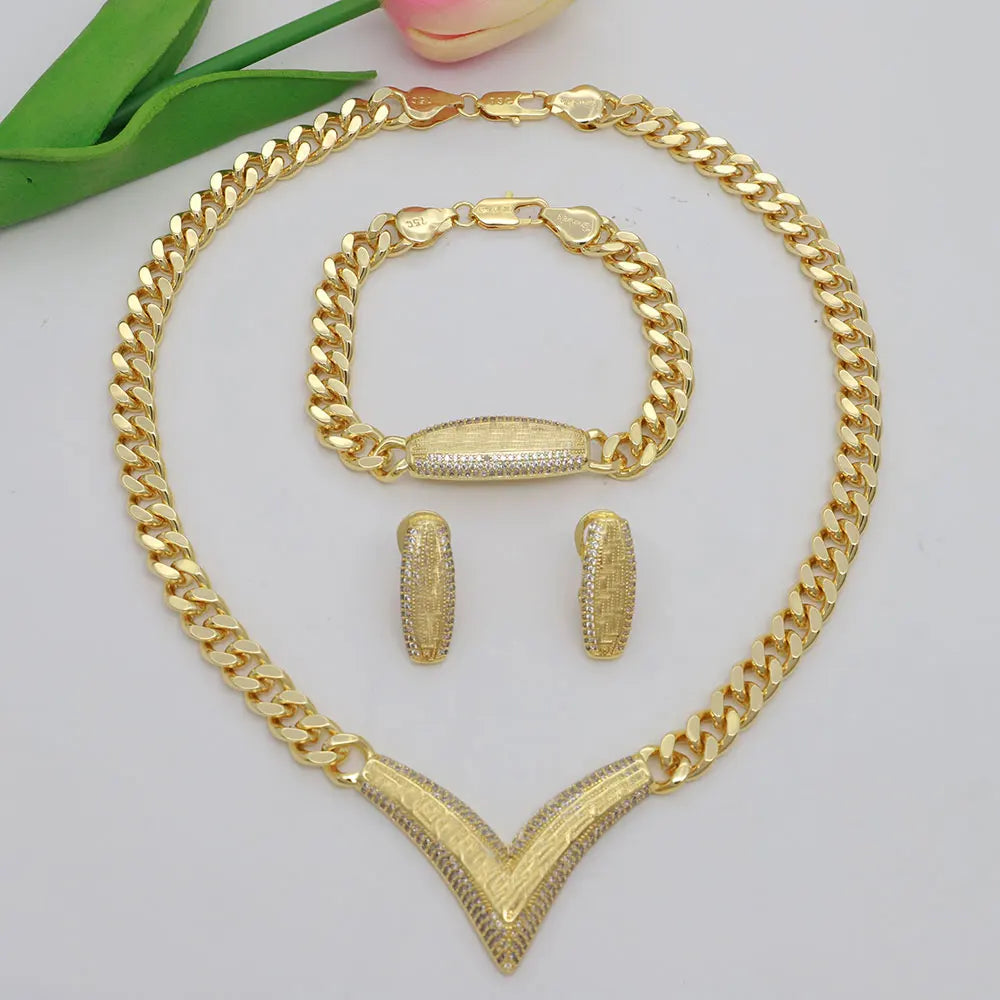 Dubai Vintage Jewelry Sets For Women Luxury Design Shiny Zircon Gold Plated Necklace Earring Bangle Wedding Party Accessories    Home Decor Supply | Online Retail | ShoreShopper.com