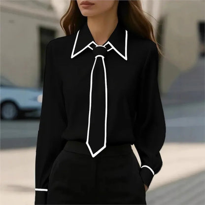 Women's Blouse Fashion Shirt Formal Bow Tie Long-sleeve Contrasting Trim Tops Slim-fit Workwear Elegant Office Lady Shirts Women    Your Coastal Marketplace | Shoreshopper.com