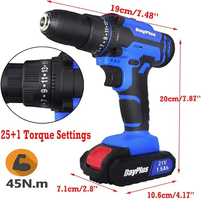 21V Electric Drill Driver, Kit with 1 Battery and Charger, 26 Drill/Screwdriver Bits, DIY Home Use - ShoreCo.Shop