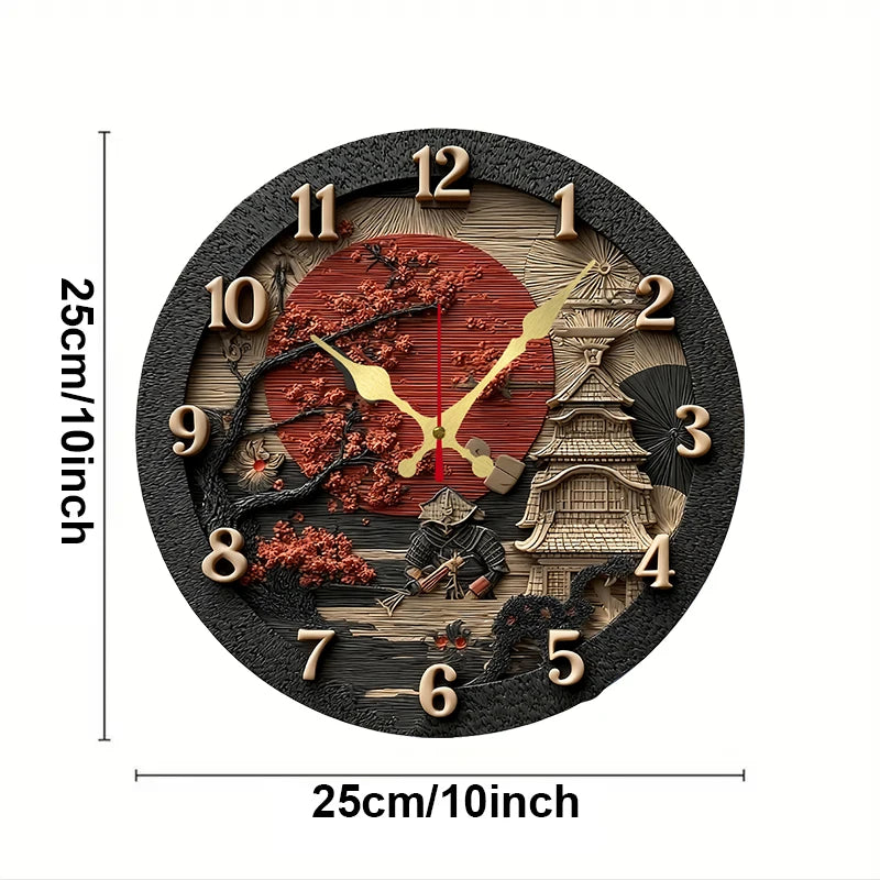 Samurai Themed Wooden Round Silent Hanging Wall Clock, Suitable For Living Room, Office, Study Room, Bedroom, Home Decoration    Home Decor Supply | Online Retail | ShoreShopper.com