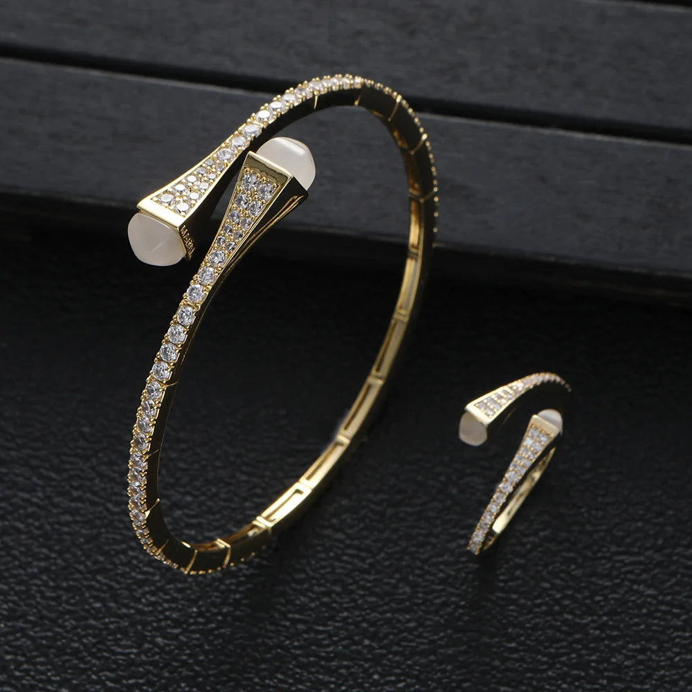 New jerseis Women's Fashion 2 Pcs Bracelet & Ring Set مجموعات المجوهرات Resin Simple Design Gold Open Cuff Bangle Jewelry Set    Home Decor Supply | Online Retail | ShoreShopper.com