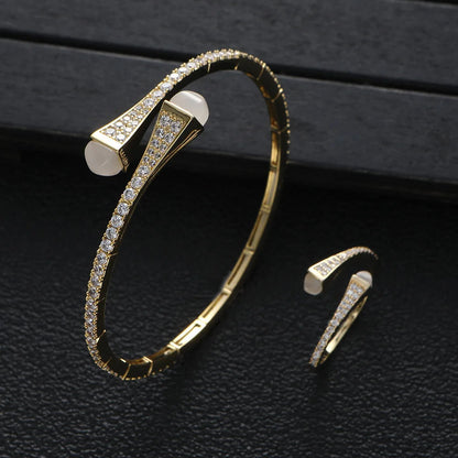 New jerseis Women's Fashion 2 Pcs Bracelet & Ring Set مجموعات المجوهرات Resin Simple Design Gold Open Cuff Bangle Jewelry Set    Home Decor Supply | Online Retail | ShoreShopper.com