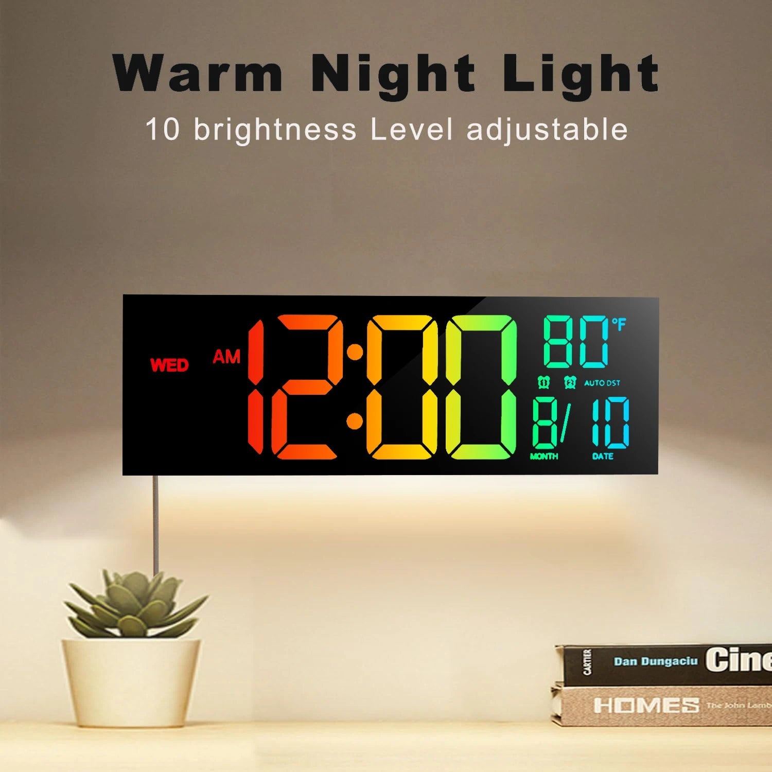 16" Large Digital Wall Clock, Big LED Display with Remote, 8 RGB Color, Alarm, DST, Temperature for Living Room, Kitchen    Home Decor Supply | Online Retail | ShoreShopper.com