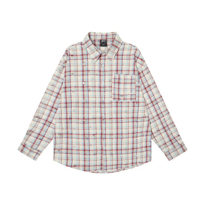 Ripped Plaid Long Sleeve Shirts Mens Pocket Autumn High Street Loose Lapel Single Breasted Checked Shirt Men    Home Decor Supply | Online Retail | ShoreShopper.com