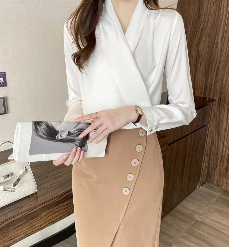 Women's Shirt, New 2026 Spring & Autumn Style, Cross V-Neck Long Sleeve Versatile Top    Your Coastal Marketplace | Shoreshopper.com