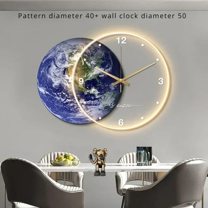 Large Wall Clock Luxury Dining Room Living Room Moon The Earth Modelling LED Light Silent Movement Bedroom Clock Wall Decoration    Home Decor Supply | Online Retail | ShoreShopper.com