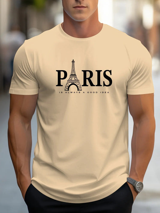Summer Men's T Shirt Short Sleeve Paris Pattern Print Casual O-Neck Oversized Pullover Fashion Streetwear Male Clothing T-Shirts    Home Decor Supply | Online Retail | ShoreShopper.com