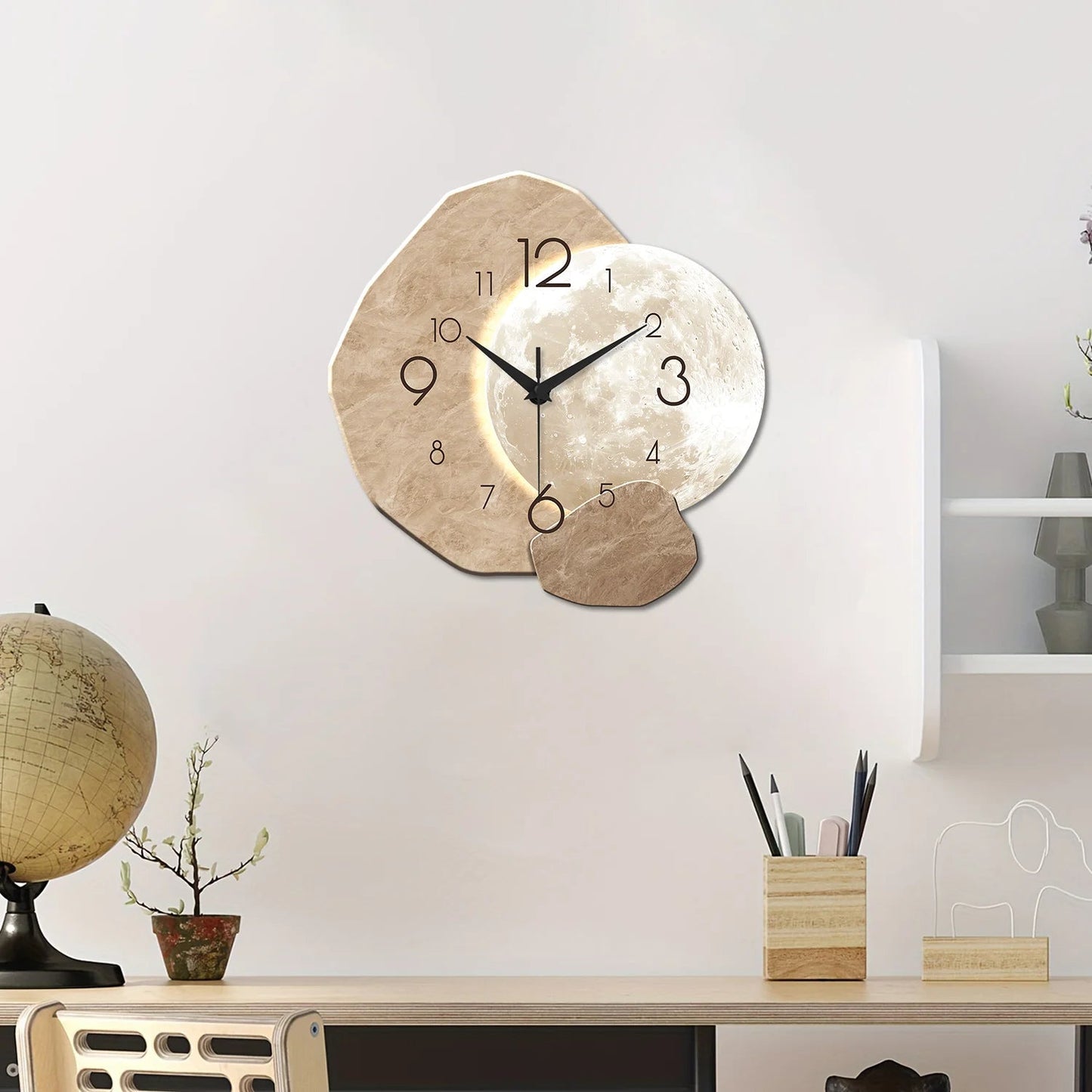Modern Simple Silent Wall Clock, Moon Design - Quartz Movement, Wooden Material, for Bedroom, Living Room or Office Decoration    Home Decor Supply | Online Retail | ShoreShopper.com