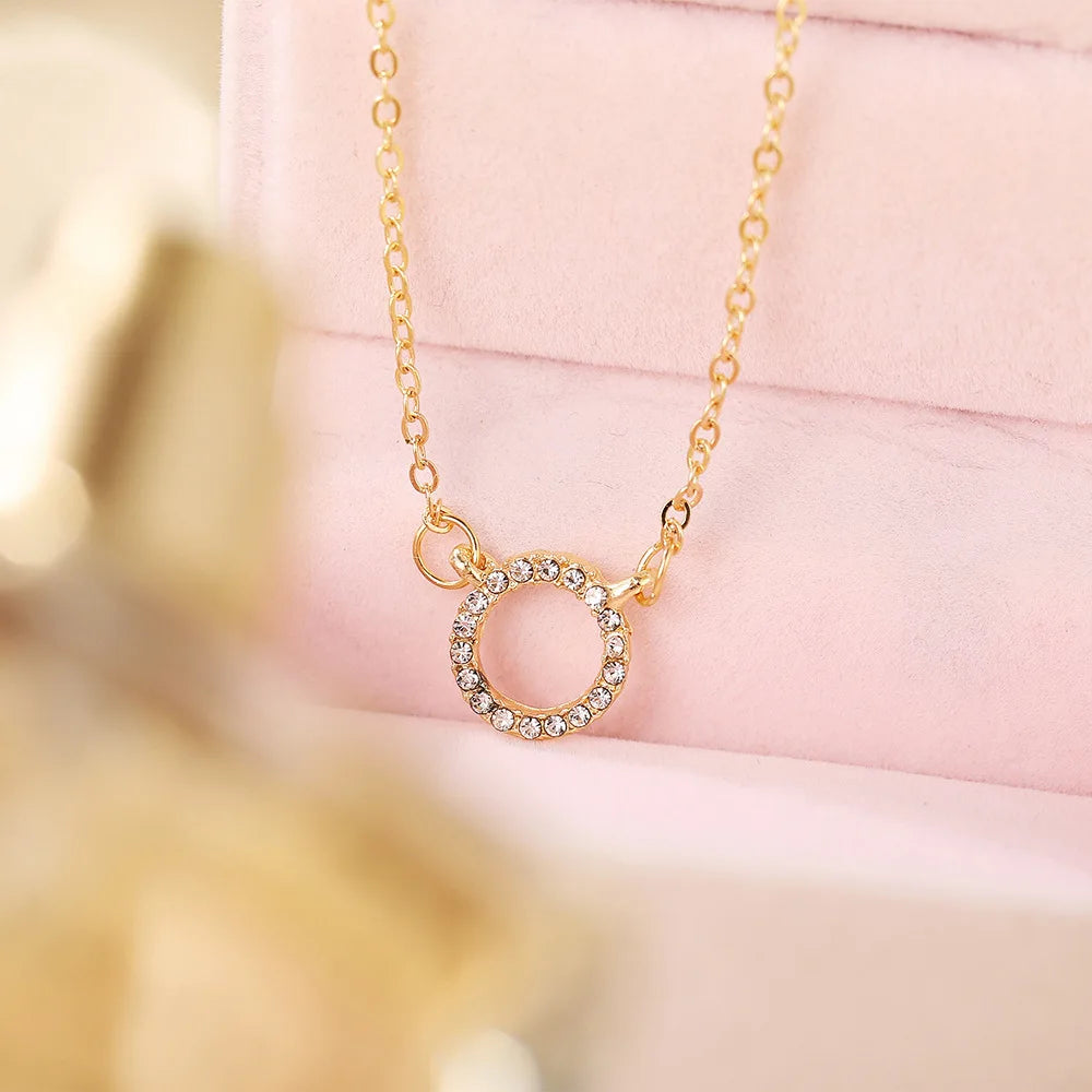 Fashion Trend Elegant Jewelry Simple Crystal Circle Pendant Necklace Golden Color Unquie Women Necklace Party Gift Wholesale    Home Decor Supply | Online Retail | ShoreShopper.com