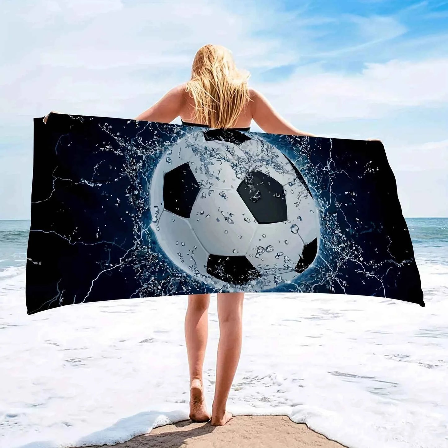 Soccer-Themed Beach Towel: Splash into Fun! Suitable for towels, bath towels, beach towels