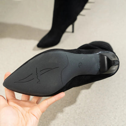 Shoes for Women Elegant Heeled Footwear Long New High Heels Autumn Winter Knee Suede Solid Color Pointed Toe Ladies Botas Mujer    Your Coastal Marketplace | Shoreshopper.com