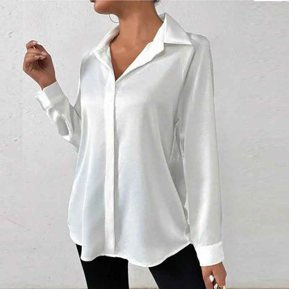 Women Long Sleeve Silk Shirt Female Fashion Turn Down Collar Button Blouse Women Elegant Satin Tops Office Lady Shirt