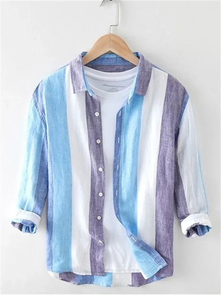 Striped shirt men's 2025 Man Plaid Shirts Cotton Chemise Male Blouses Casual Long Sleeve Formal Business Shirt Men's Clothing    Home Decor Supply | Online Retail | ShoreShopper.com