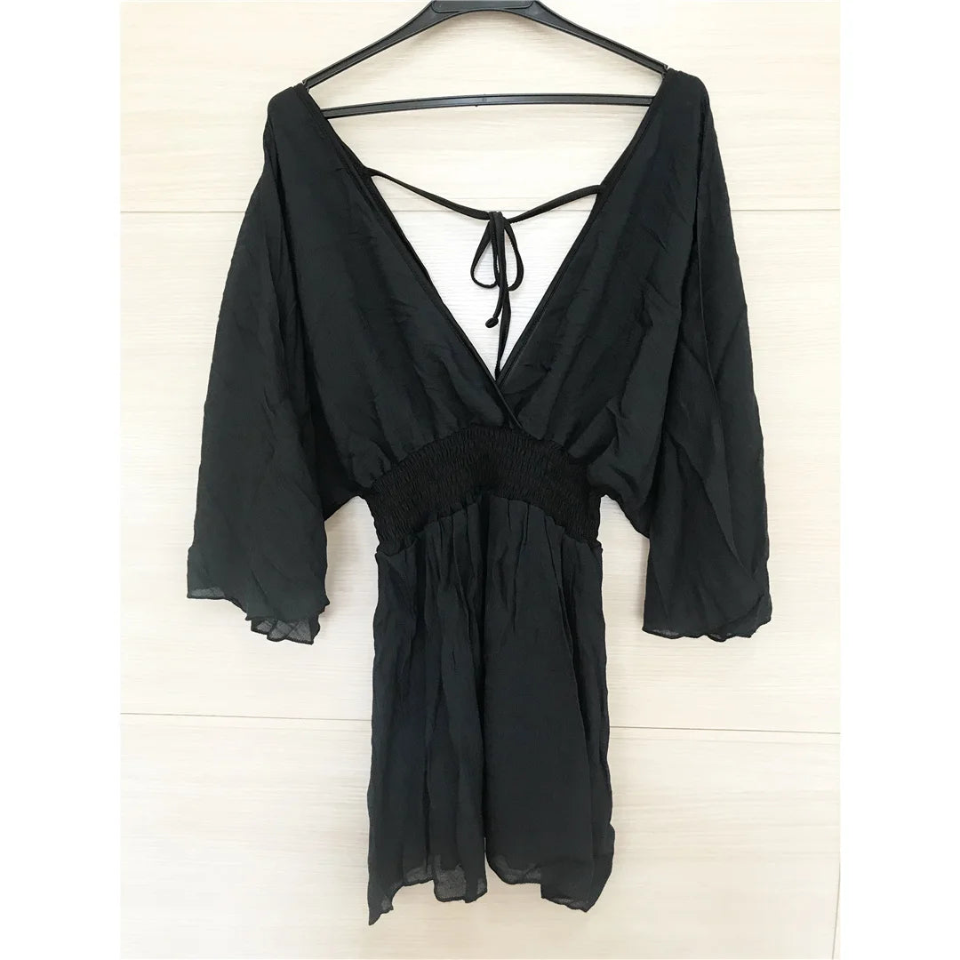 New Sexy V Neck Long Sleeve Backless Chiffon Tunic Beach Cover Up Beach Cover-ups Beach Dress Beach Wear Beachwear V3840    Your Coastal Marketplace | Shoreshopper.com