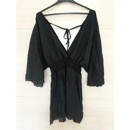 New Sexy V Neck Long Sleeve Backless Chiffon Tunic Beach Cover Up Beach Cover-ups Beach Dress Beach Wear Beachwear V3840    Your Coastal Marketplace | Shoreshopper.com