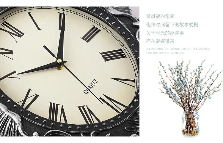 14" Vintage European Court elegance classical Style Wall Clock with Electroplated Black Gold/Silver & Roman Numerals for bedroom    Home Decor Supply | Online Retail | ShoreShopper.com
