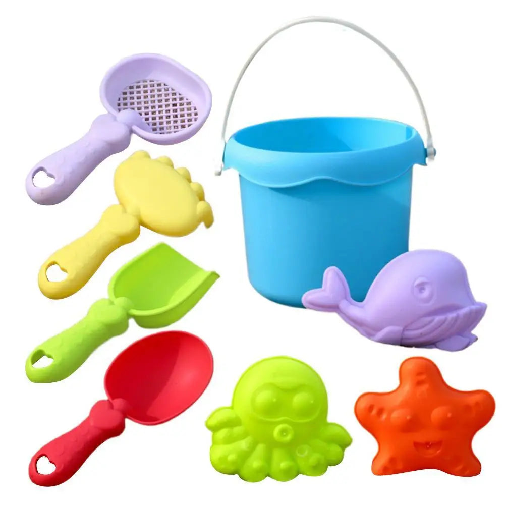 Beach Toy Set for Kids Plastic Sand Play Set with Bucket, Shovels, Molds Sea Creature Molds, Smooth Edges, Bright Colors    Your Coastal Marketplace | Shoreshopper.com