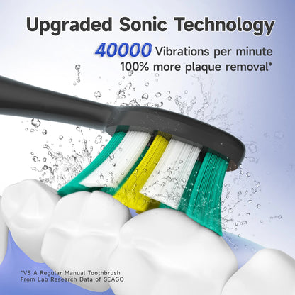 SEAGO Electric Toothbrush with 8 Soft Bristle Heads for Adults Pressure Sensor 5 Modes with 2 Minutes Smart Timer SG-2752 - ShoreCo.Shop