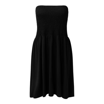 Sexy Off Shoulder Strapless Dress Women Summer Pleated Elastic Waist Party Beach Dresses Ladies Elegant Beach Flowy A Line Dress - ShoreCo.Shop
