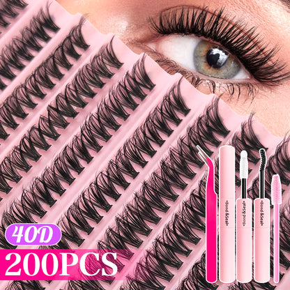 720/200pcs eyelash Extension Kit Fluffy Eyelash Extension kit with Lash Bond and Seal Lash Tweezers Thick Lash Clusters Wispy - ShoreCo.Shop