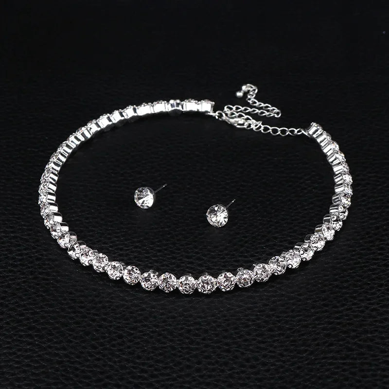Luxury Round Crystal Jewelry Set for Women Charm Silver Color Bracelet Stud Earring Zircon Chain Necklace Wedding Party Jewelry    Home Decor Supply | Online Retail | ShoreShopper.com