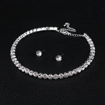 Luxury Round Crystal Jewelry Set for Women Charm Silver Color Bracelet Stud Earring Zircon Chain Necklace Wedding Party Jewelry    Home Decor Supply | Online Retail | ShoreShopper.com