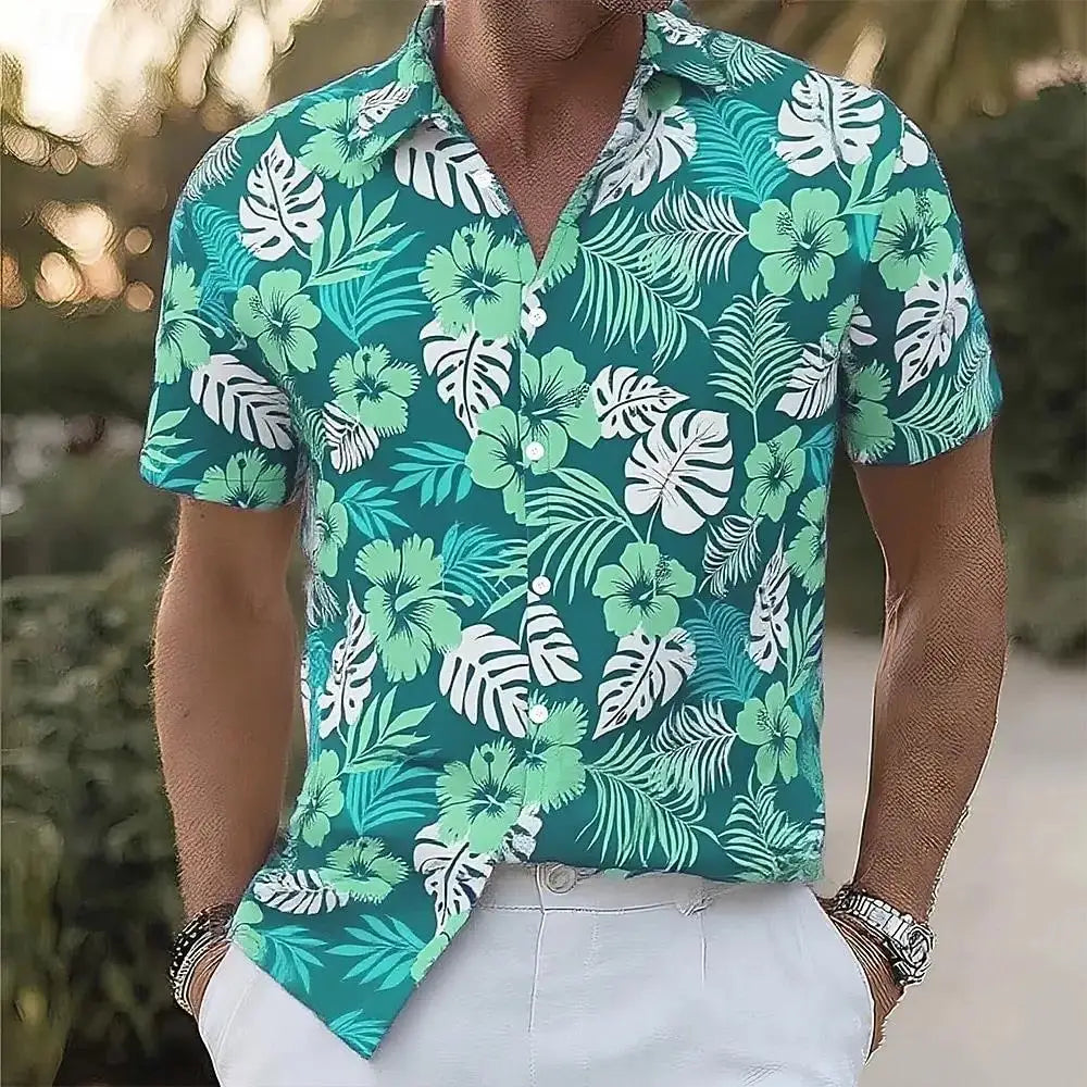 Hawaiian Vacation Beach Wear Summer Men's Floral Print Tropical Flowers Palm Leaf Summer Hawaiian Shirt Aloha Shirt Short Sleeve    Your Coastal Marketplace | Shoreshopper.com