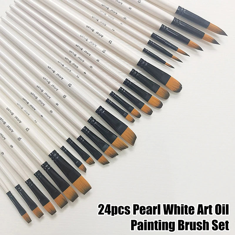 ♥24 Pcs Pearl White Art Paintbrush Set – Nylon Brushes for Oil, Acrylic & Watercolor Painting    Home Decor Supply | Online Retail | ShoreShopper.com