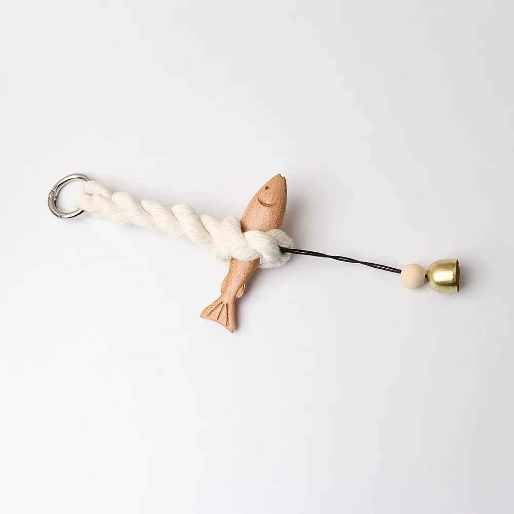 Marine Beach Themed Wood Fish Sculpture Hand Carved with Bell Fish Wall Hanging Decor Rustic Handcrafted