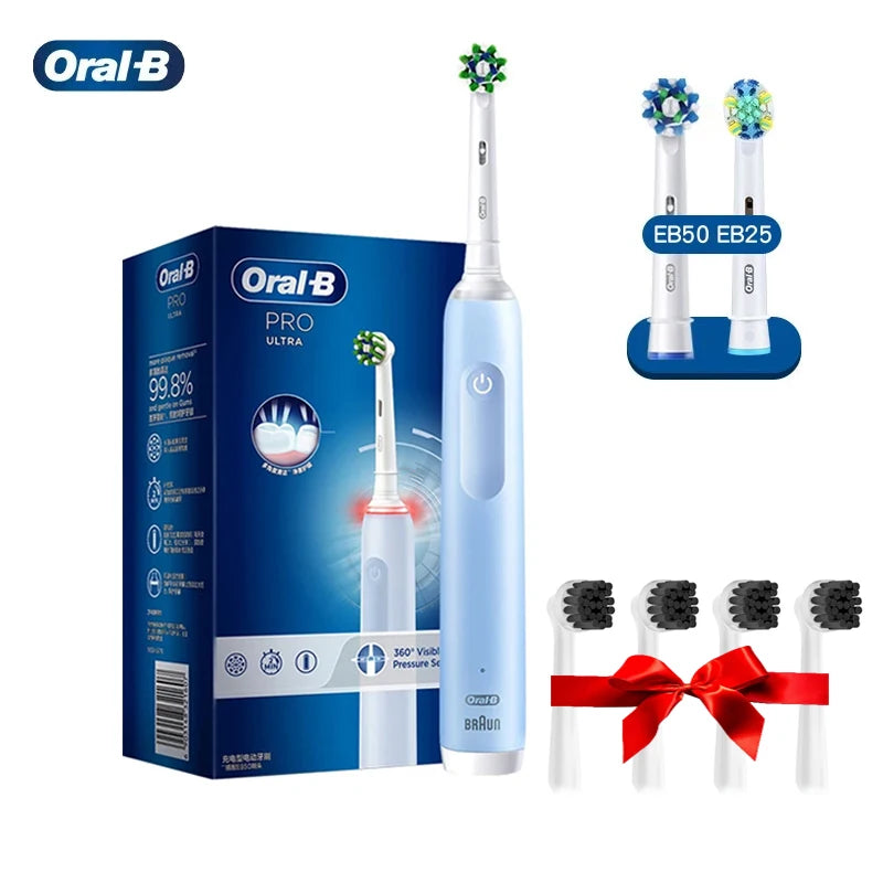 Oral B Pro 4 Ultra Electric Toothbrush 3D Rotation Rechargeable Teeth Brush Pressure Sensor 4 Brushing Modes 2 Min Timer - ShoreCo.Shop