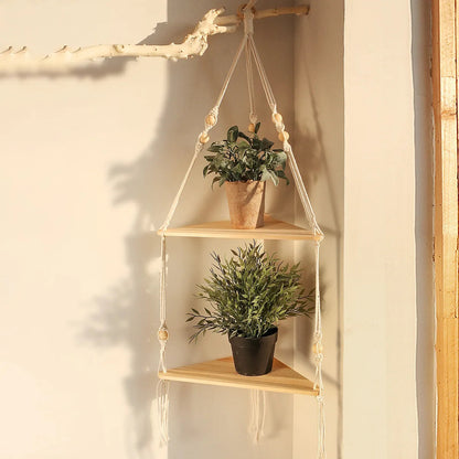 Corner Shelf Macrame Wall Hanging Wood Floating Shelves Rustic Boho Wall Shelf Decor Storage Rack for Plants Pots Photo Frames    Home Decor Supply | Online Retail | ShoreShopper.com