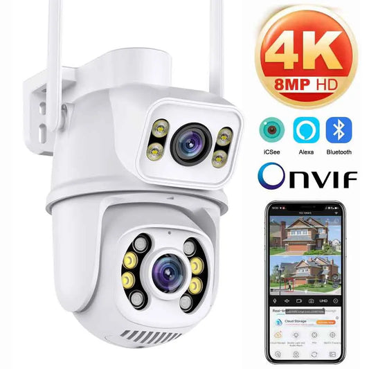 8MP 4K Dual Lens Wifi Camera Ai Auto Tracking Waterproof Security CCTV Video Surveillance Camera Police Light Alarm IP Camera - ShoreCo.Shop
