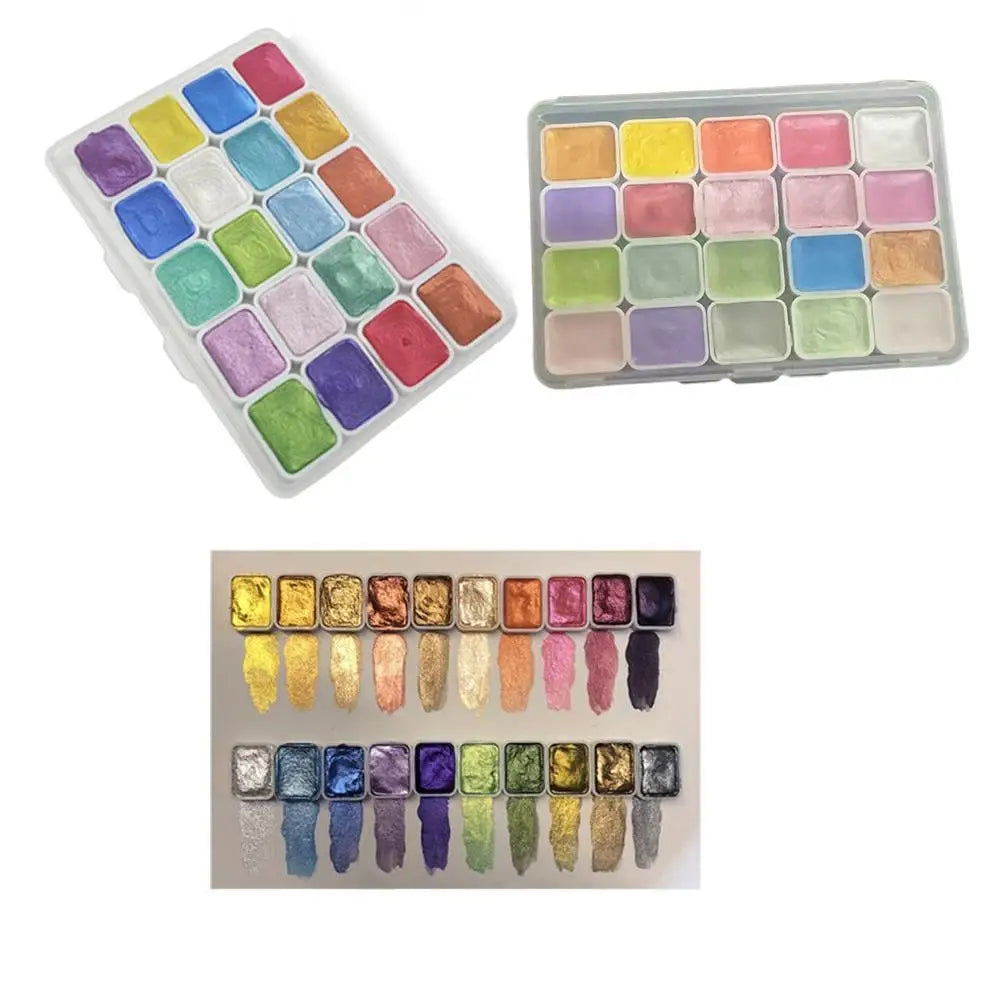 20 Colors Pearlescent Solid Watercolor Painting Set Portable Box Shiny Metal Painting Art Supplies Pigment Palette Drawing Tools    Home Decor Supply | Online Retail | ShoreShopper.com