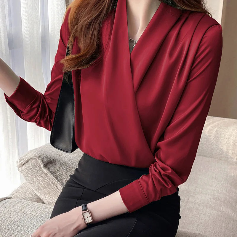 Women's Shirt, New 2026 Spring & Autumn Style, Cross V-Neck Long Sleeve Versatile Top    Your Coastal Marketplace | Shoreshopper.com